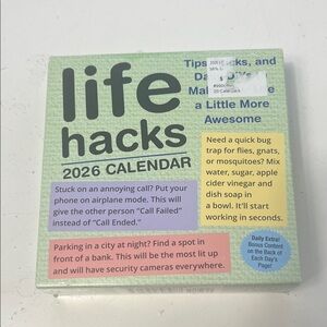 Life Hacks 2026 Calendar with Recycylable Easel Backer NWT